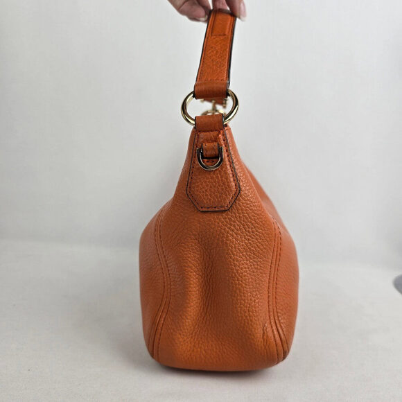 Michael Kors Orange Pebbled Leather Zippered Small Shoulder Bag - Picture 8 of 14